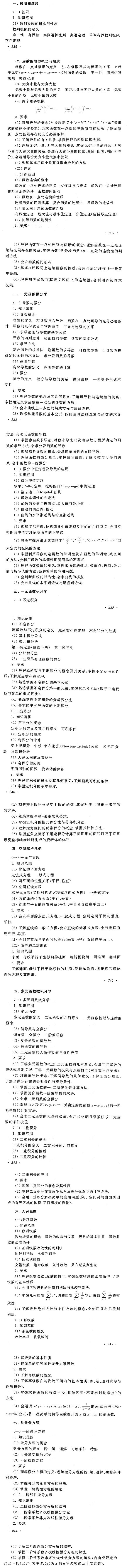 2019年成人高校招生考試專升本《高等數學》（二）的考試大綱